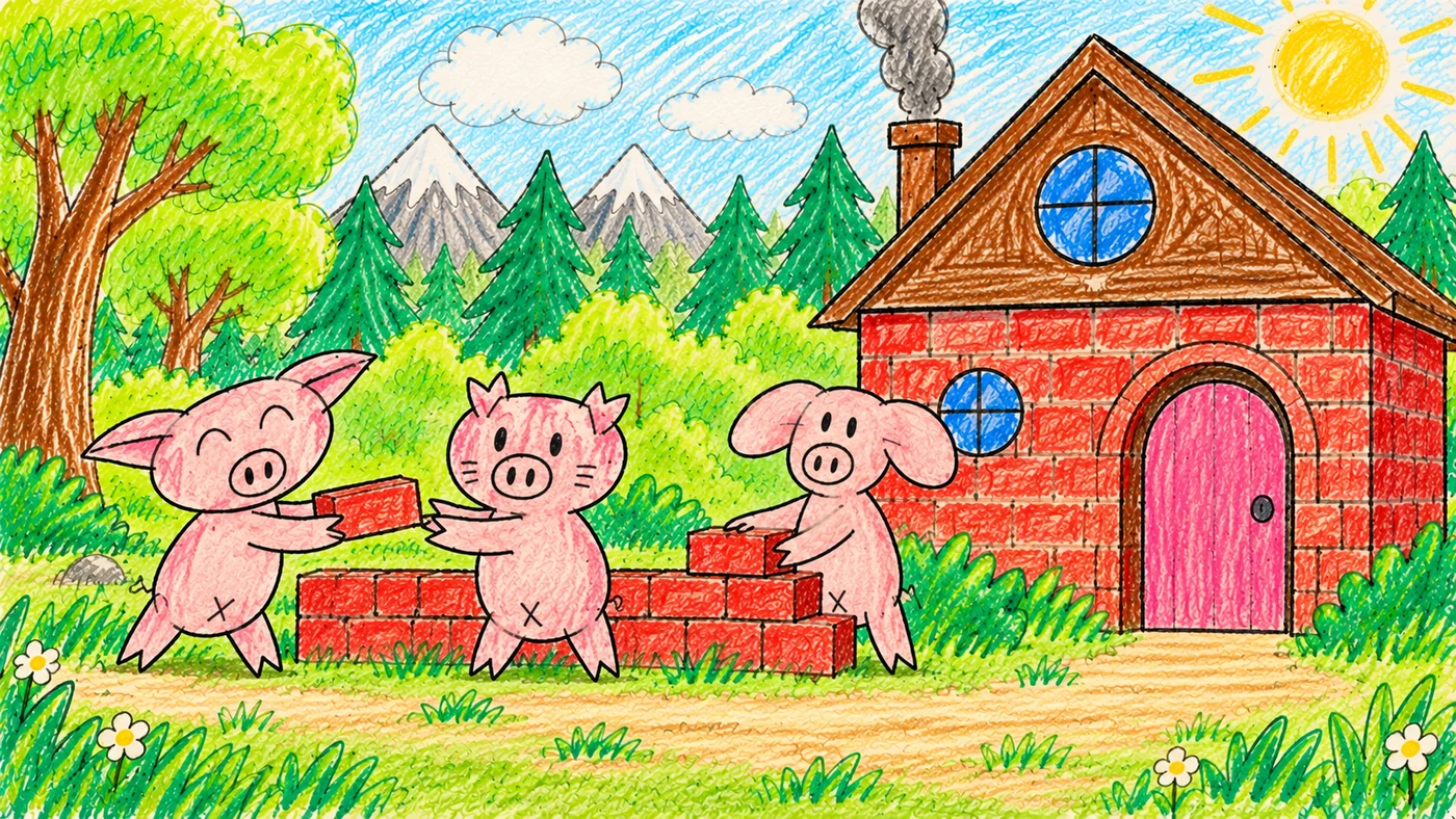 故事插圖:三隻小豬一起修好家園