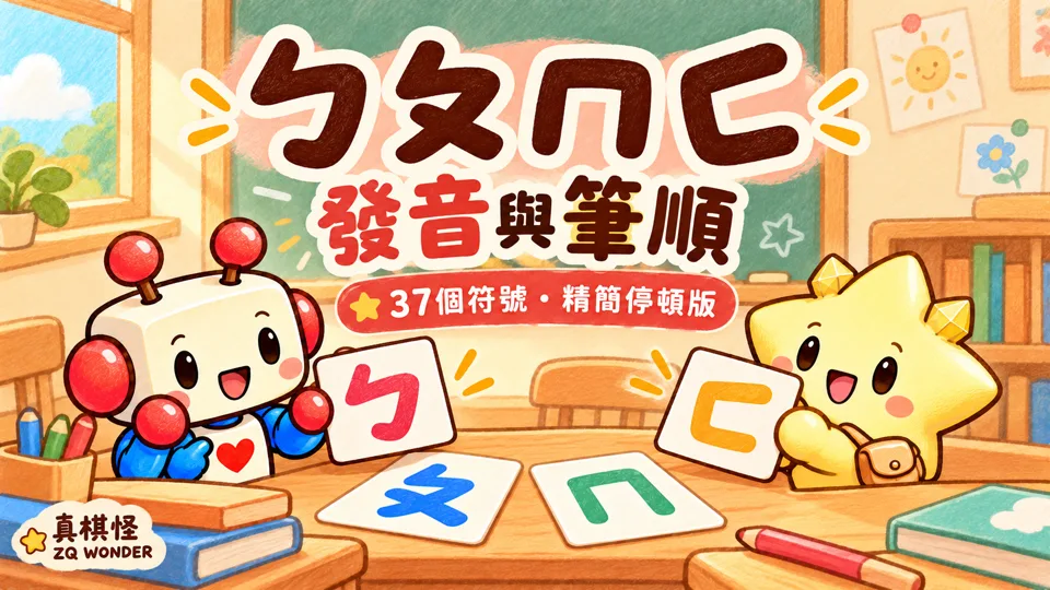 ㄅㄆㄇㄈ注音教學|37個發音與筆順・精簡停頓版|真棋怪影片封面