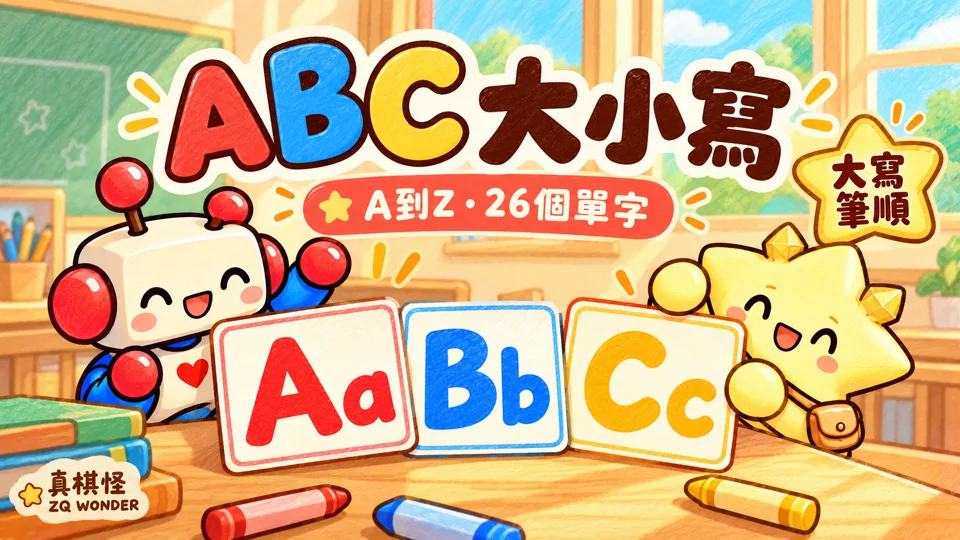 ABC英文字母A到Z|大小寫認讀・26單字與大寫筆順|真棋怪影片封面