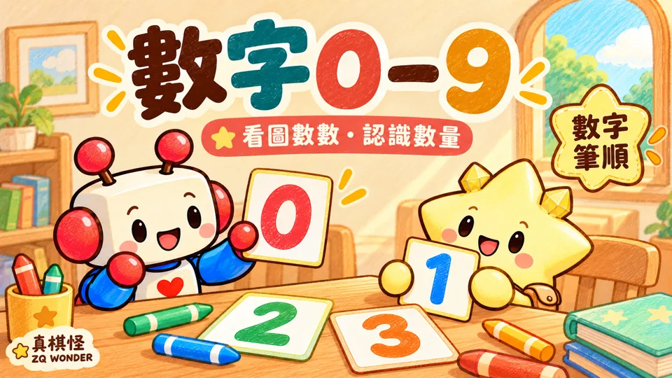 數字0到9教學|看圖數數・數量與筆順練習|真棋怪影片封面